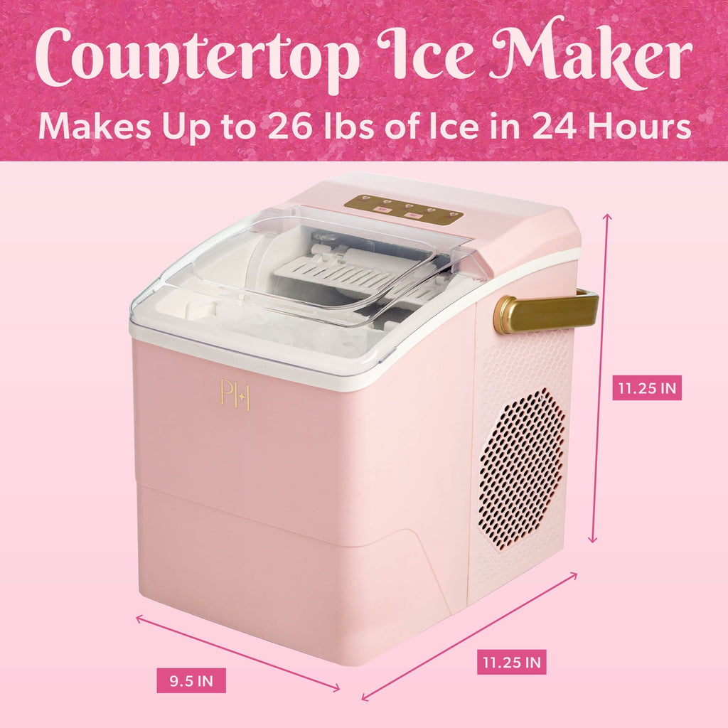 Paris Hilton Portable Ice Maker, Compact Countertop Ice Machine with Scoop, 26 lbs/Day, Pink