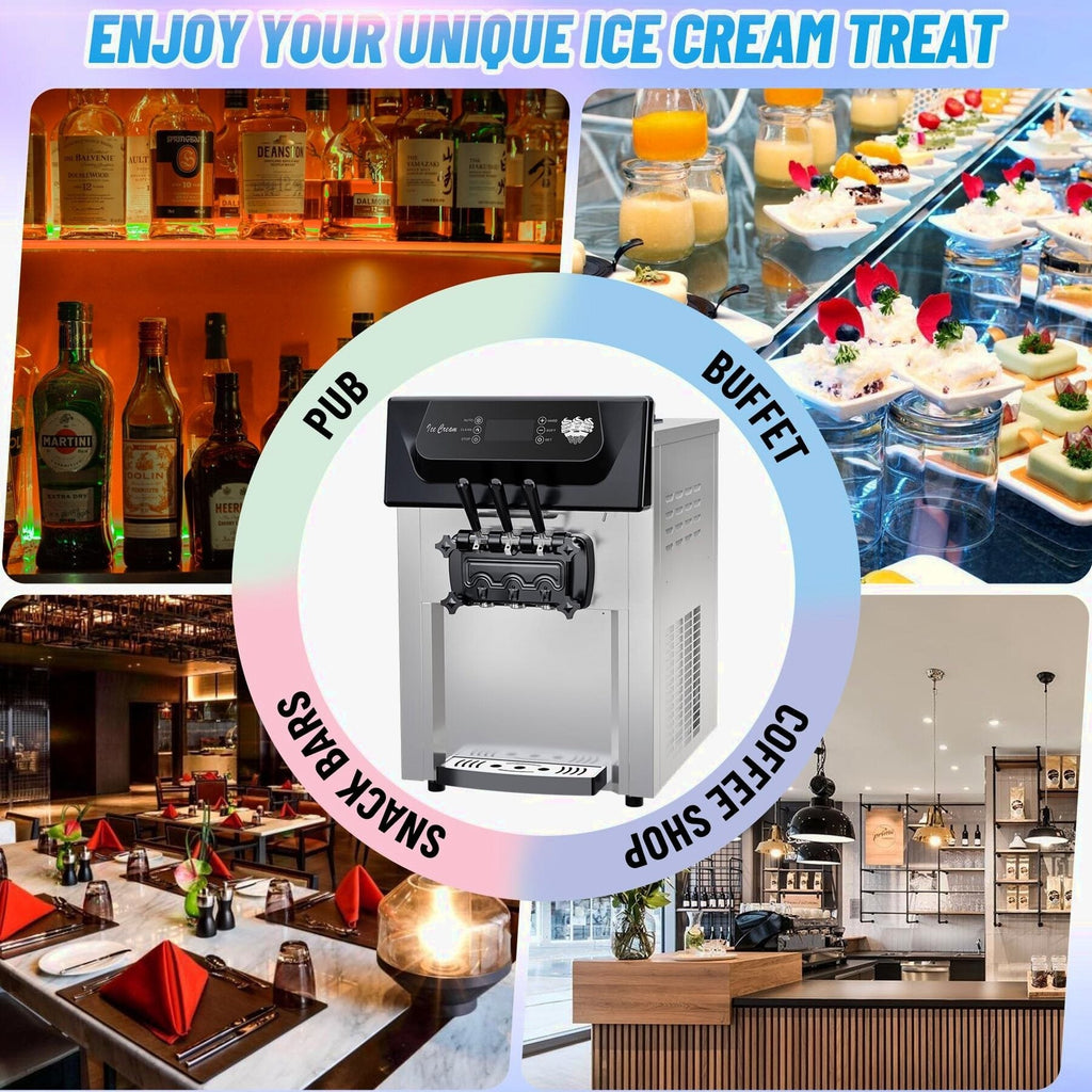 Commercial 3-Flavor Soft Serve Ice Cream Machine, 2200W, 5.3-7.4 Gal/Hr - ICE_CREAM_MAKER