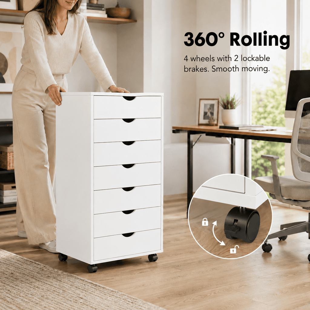 Alvantor 5/7-Drawer Storage Cabinet with Rolling Wheels, Lockable Casters, Spacious Drawers & Top Shelf for Office & Home