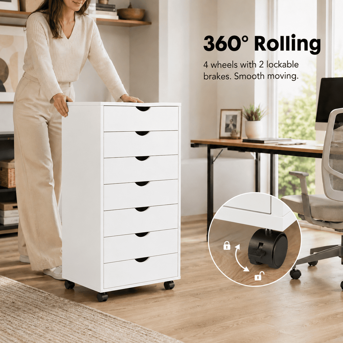 Alvantor 5/7-Drawer Storage Cabinet with Rolling Wheels, Lockable Casters, Spacious Drawers & Top Shelf for Office & Home