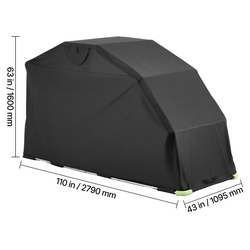 KFFKFF Motorcycle Storage Shelter with Security Lock, 600D Oxford Flip-Up Garage Tent, Durable All-Weather Cover with Ventilation Windows, 110 x 43 x