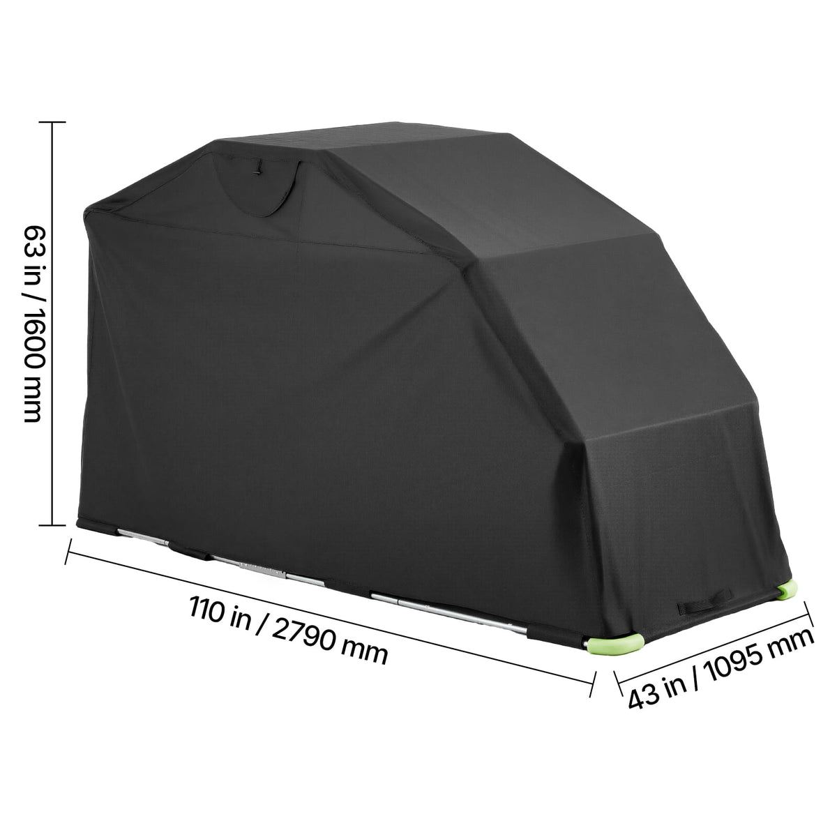 KFFKFF Motorcycle Storage Shelter with Security Lock, 600D Oxford Flip-Up Garage Tent, Durable All-Weather Cover with Ventilation Windows, 110 x 43 x