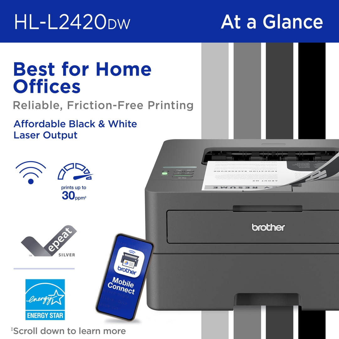Brother HL-L2420DW Wireless Compact Monochrome Laser Printer with Duplex, Mobile Printing