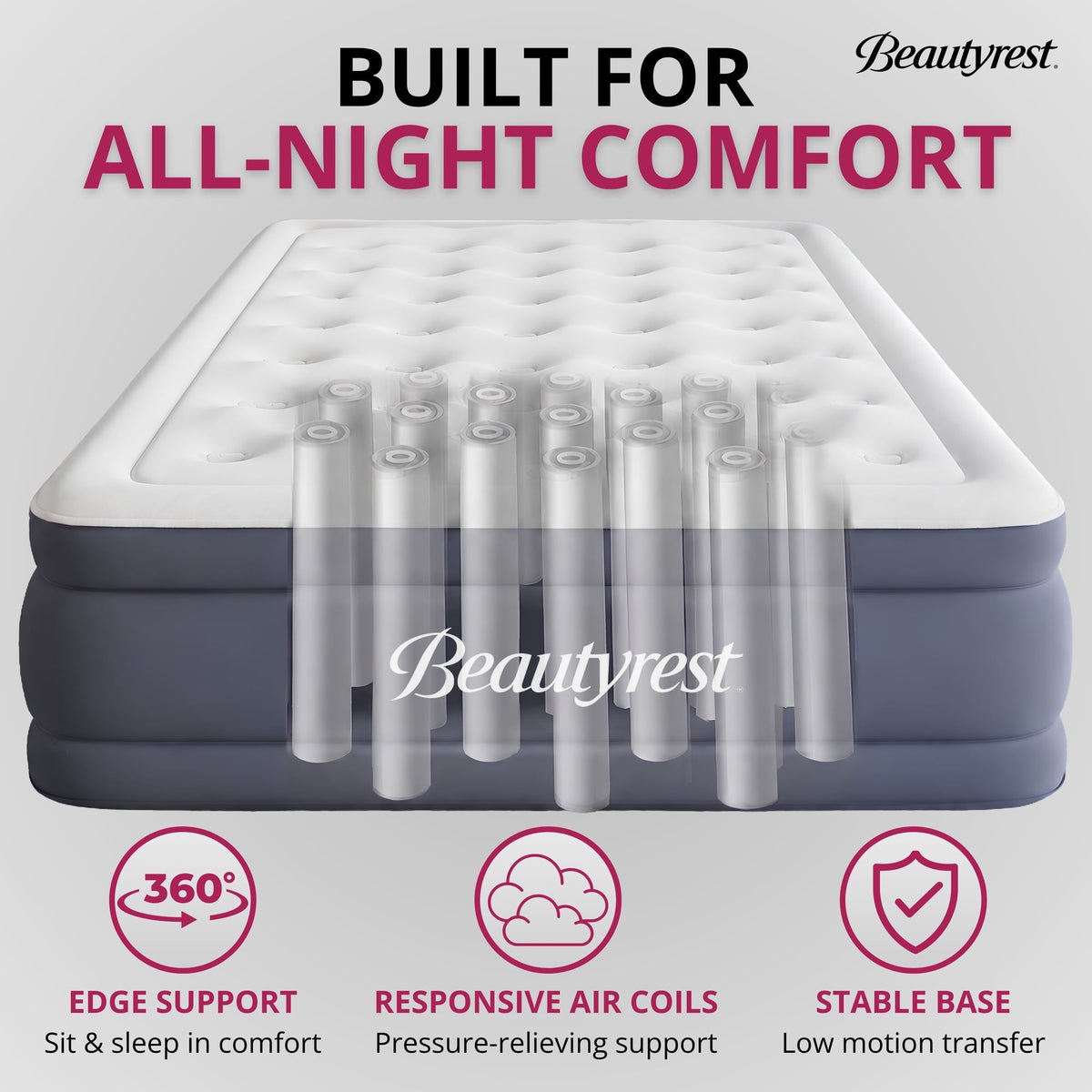 Beautyrest Sensa-Lux Deluxe 24" Queen Air Mattress with Built-In Pump, Auto Shut-Off, Cushioned Coil-in-Coil Comfort