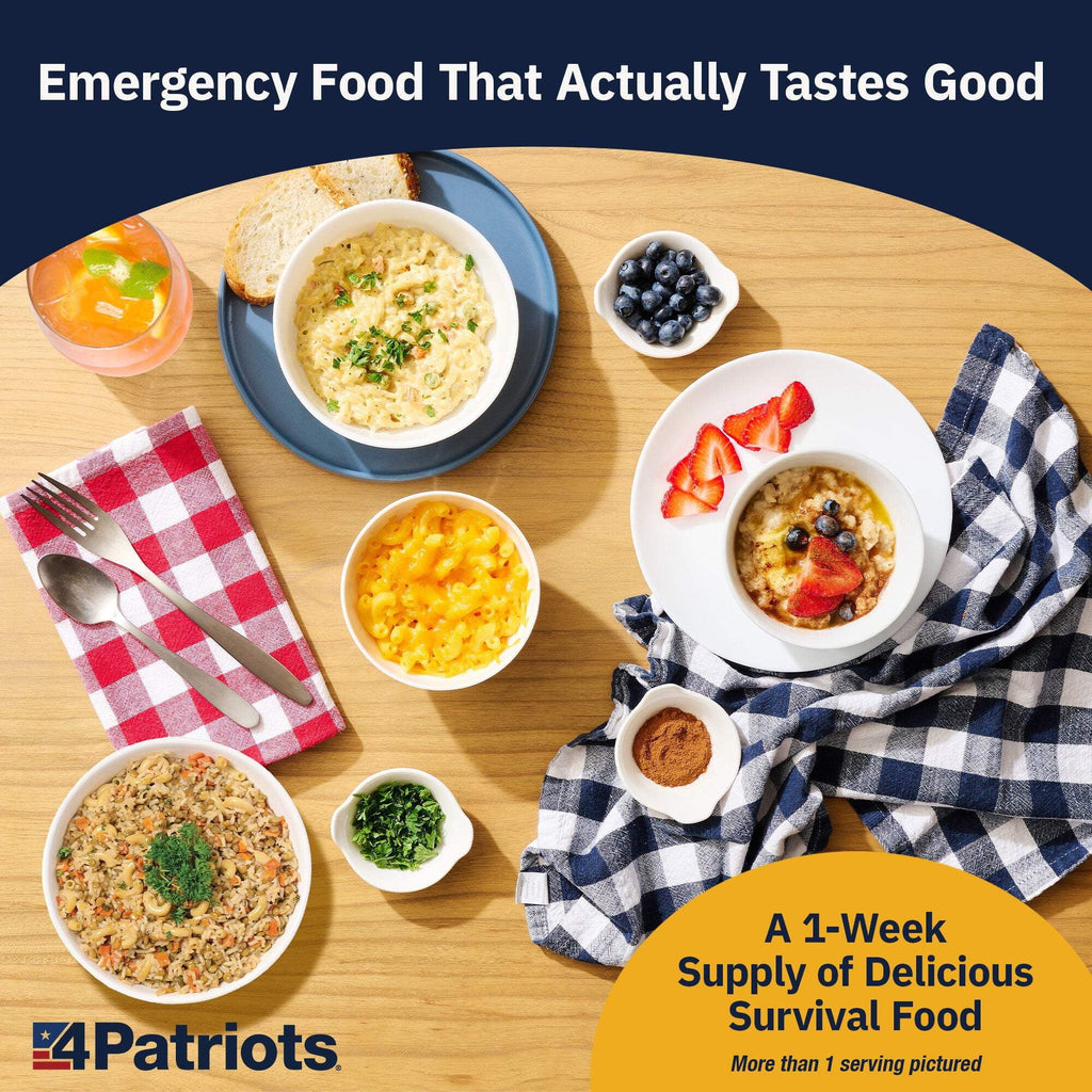 4Patriots 1-Week Emergency Food Supply Survival Kit - Freeze-Dried, Designed to Last 25 Years - 42 Servings of Delicious Breakfast, Lunch, & Dinner