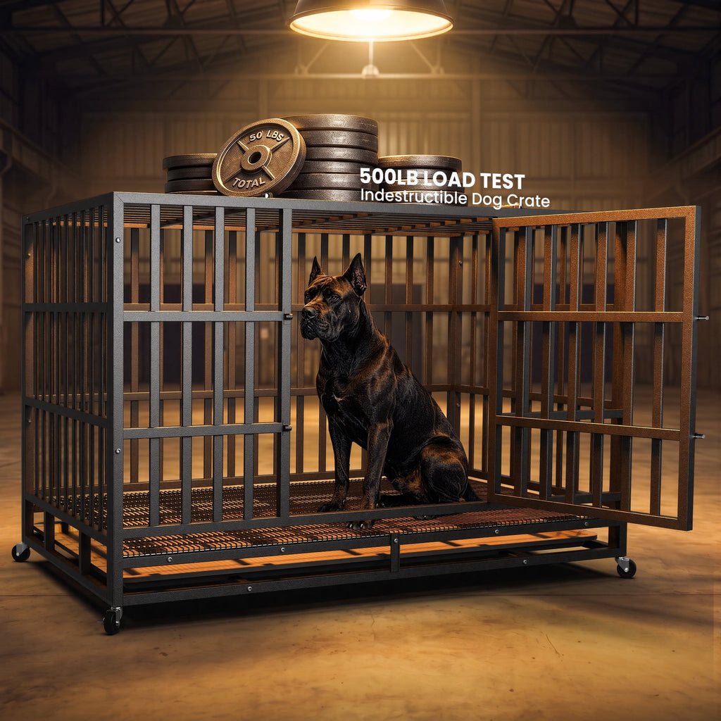YOKWOK 48 Inch Heavy Duty Dog Crate, Indestructible Steel Chew & Escape Proof Dog Cage for Large High Anxiety Dogs, XL Metal Dog Kennel with Locking