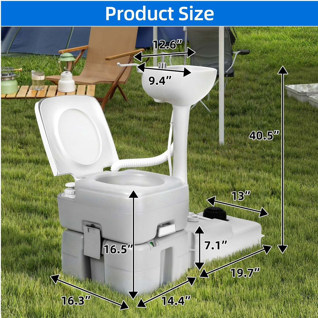 DEXTRUS 5.3 Gallon Portable Toilet and 17L Portable Camping Sink Hand Wash Basin Station & Flush Potty for Outdoor,Camping, RV Toilet