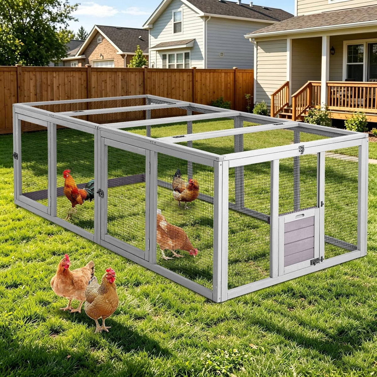 Aivituvin 20.7 sq ft Chicken Coop Run Extension for Outdoor, Heavy Duty Metal Chicken Run with Safety Lock Doors, 79"x38"x27"
