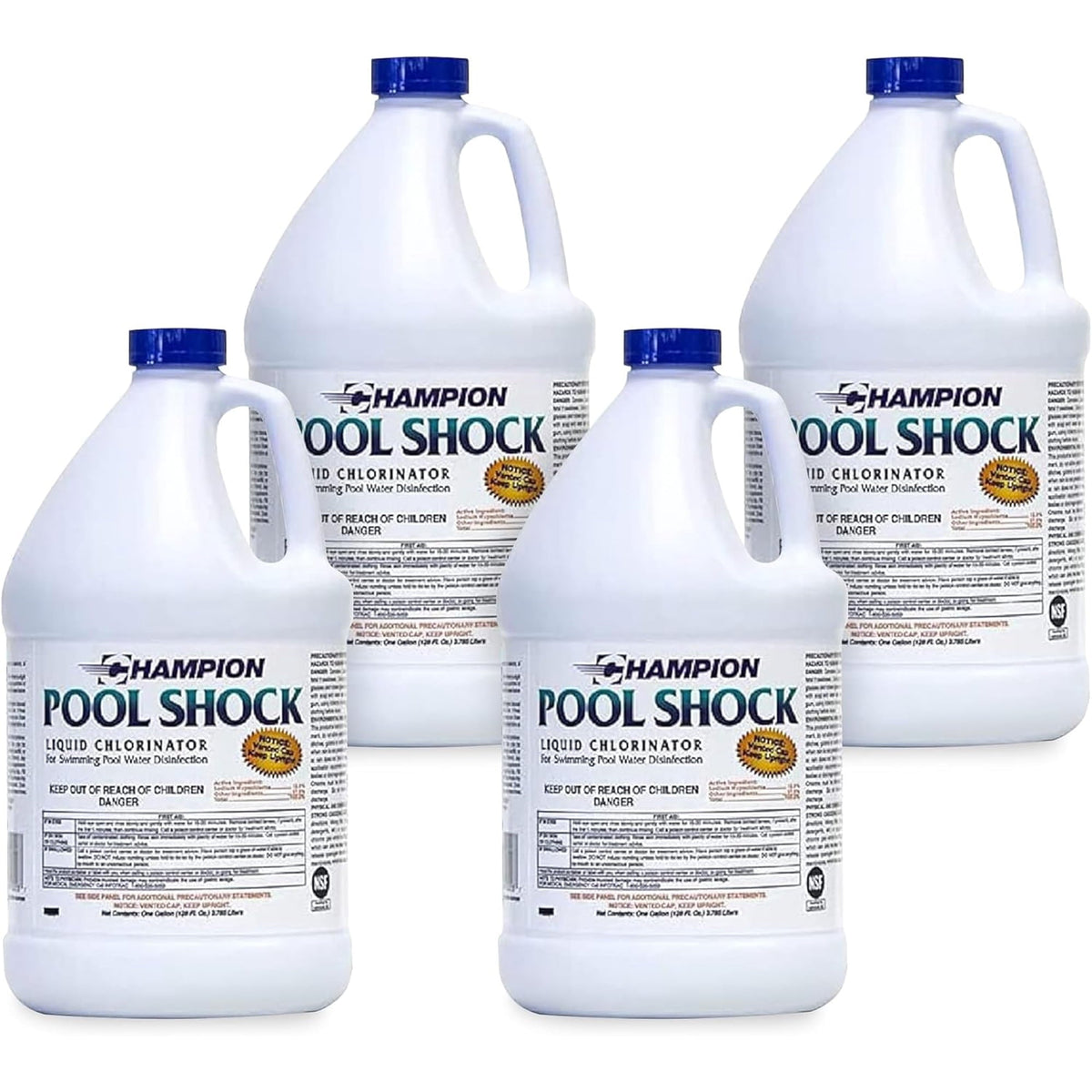 CPDI Champion Pool Shock 1-Gal 12.5% Commercial-Grade Liquid Chlorine, 4 Pk