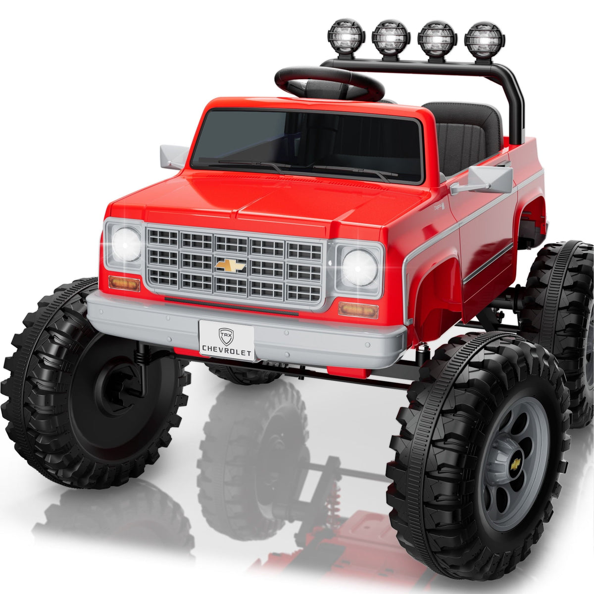 Chevrolet Cheyenne 24 Volt Ride on Toys with Remote, Ride on Truck for Big Kids 3-8 Years, Wisairt Power Car Wheels with 2 Seater, Red