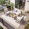 Clouddwell 4-Piece Patio Conversation Set, Heavy-Duty Metal Outdoor Furniture, Loveseat for Deck, Porch, Balcony (Beige)