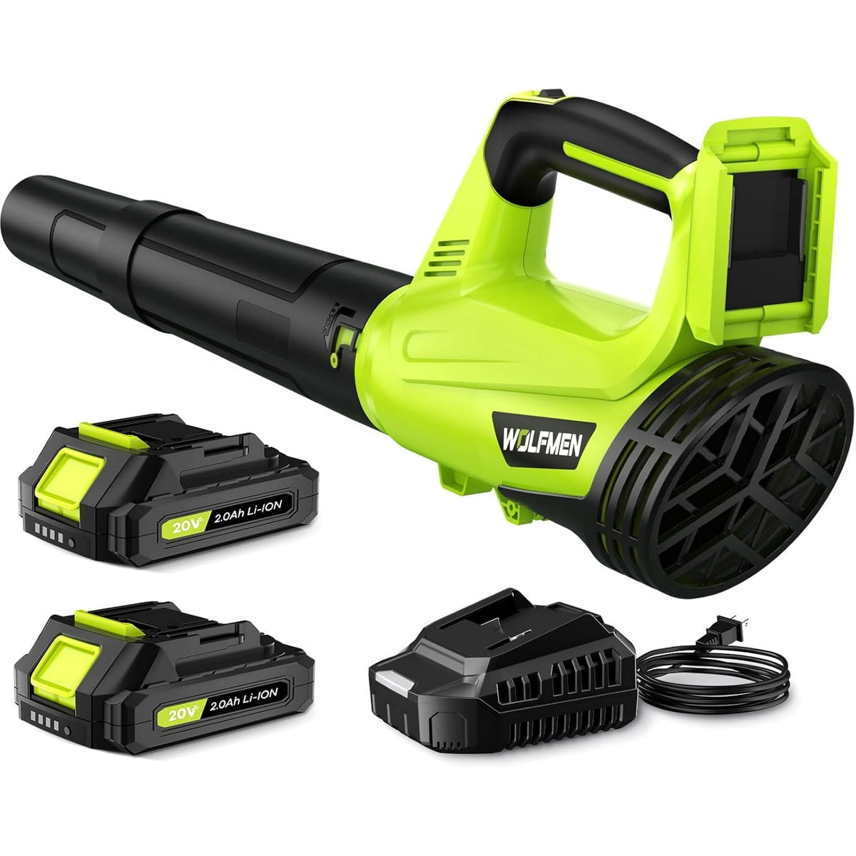 DARKIRON Cordless Leaf Blower, 20V Leaf Blower with 2 x 2.0Ah Batteries & Charger, Up to 450CFM/150MPH, 2 Variable Speed, Lightweight for Blowing