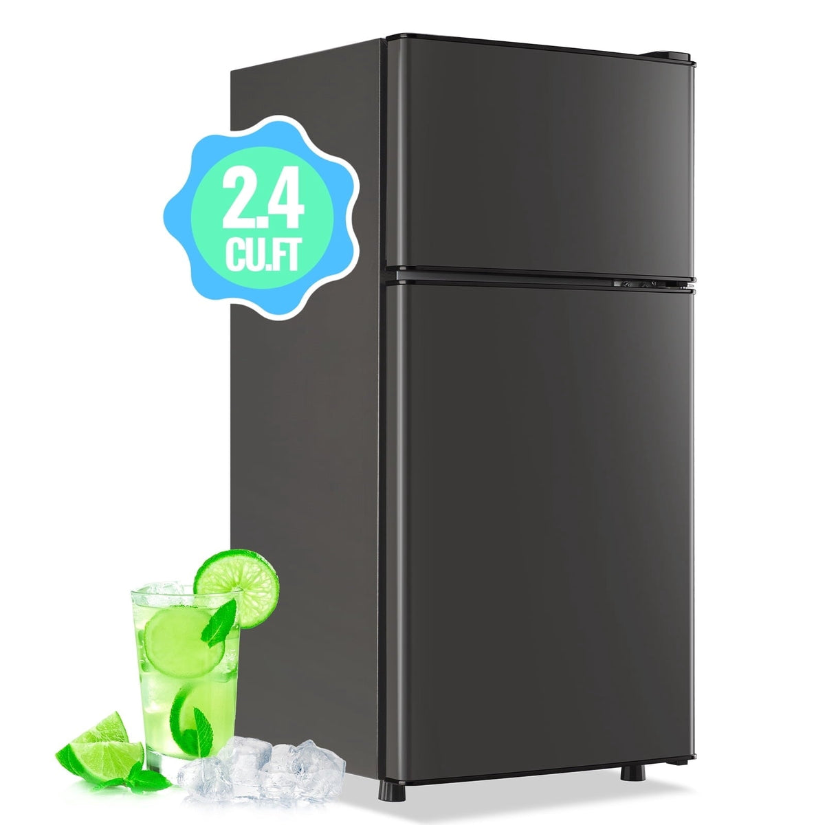 DEMULLER 2.4 Cu.ft Mini Refrigerator with Freezer Small Fridge Top Freezer Compact Fridge New Gray