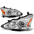 DNA Motoring Halogen Projector Headlight Lamps for 2013-2015 Nissan Altima, Chrome Amber, Pair