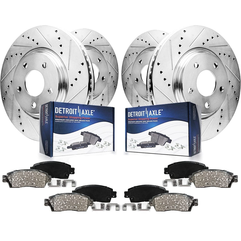 Detroit Axle - 8pc Brake Kit for 2014-2020 Nissan Rogue, 2017-2022 Rogue Sport, Front and Rear Drilled & Slotted Brakes Rotors Ceramic Brake Pads