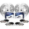 Detroit Axle - 8pc Brake Kit for 2014-2020 Nissan Rogue, 2017-2022 Rogue Sport, Front and Rear Drilled & Slotted Brakes Rotors Ceramic Brake Pads