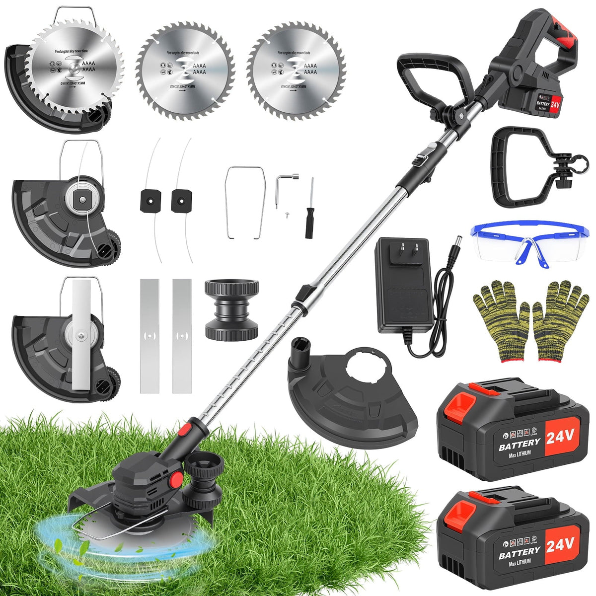 Electric Cordless Weed-Eater, 4.0Ah Cordless Weed Wacker String Trimmer, 24V Grass Trimmer with 2 Battery, Charger Included