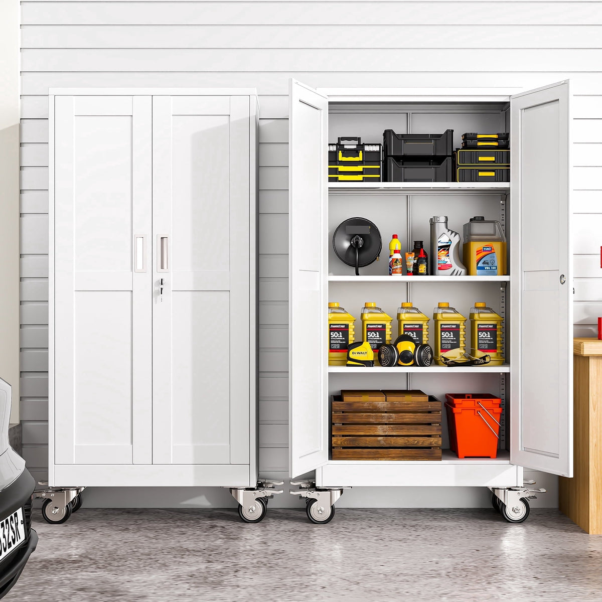 Erosoei 61"H Metal Garage Storage Cabinet with Wheels, Tool Storage Cabinet with 3 Adjustable Shelves