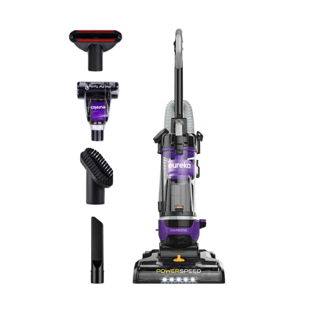 Eureka PowerSpeed Multi-Surface Upright Vacuum Cleaner with Cord Rewind, Turbo Pet Tool, Crevice Tool, Dusting Brush and Upholstery Brush, Purple