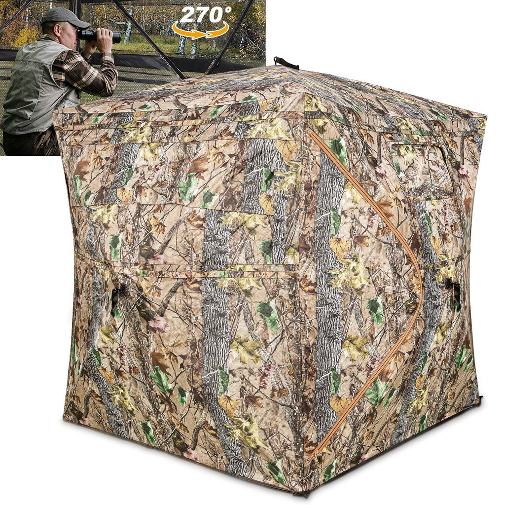 GIKPAL Portable 2-3 Person 270 Degree See Through Hunting Blind Pop-Up Ground Blind with Tie-downs & Carrying Bag for Deer, Duck and Turkey Hunting