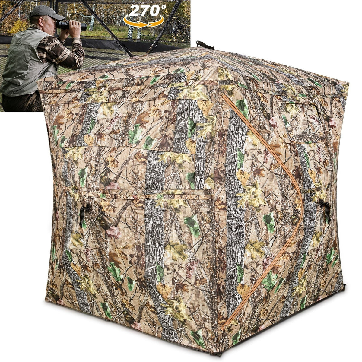 GIKPAL Portable 2-3 Person 270 Degree See Through Hunting Blind Pop-Up Ground Blind with Tie-downs & Carrying Bag for Deer, Duck and Turkey Hunting