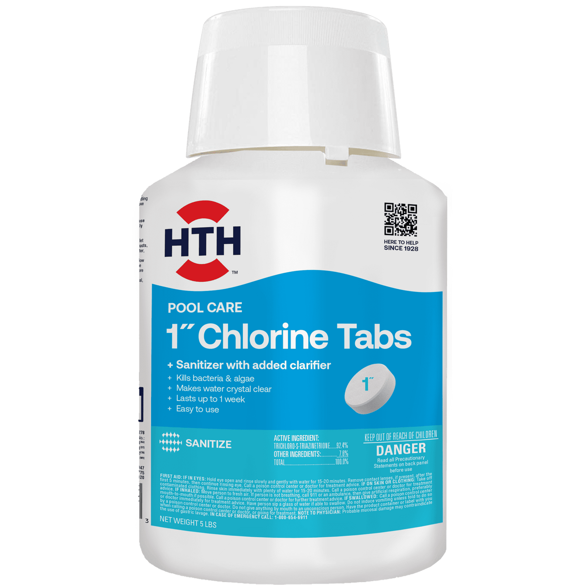 HTH 1-inch Chlorine Tablets — Tablet Form, 5 lb — Pool Sanitizer to Kill Algae & Bacteria