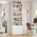 Hiphuta 82.3" Tall Bookcase with Doors, 5-Tier Bookshelves with Storage, 23.6"W Display Shelf with 2 Doors for Home Office, Living Room, White