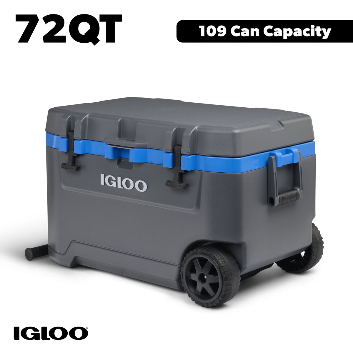 Igloo 72 QT Overland Ice Chest Cooler with Wheels, Gray and Sneaky Blue