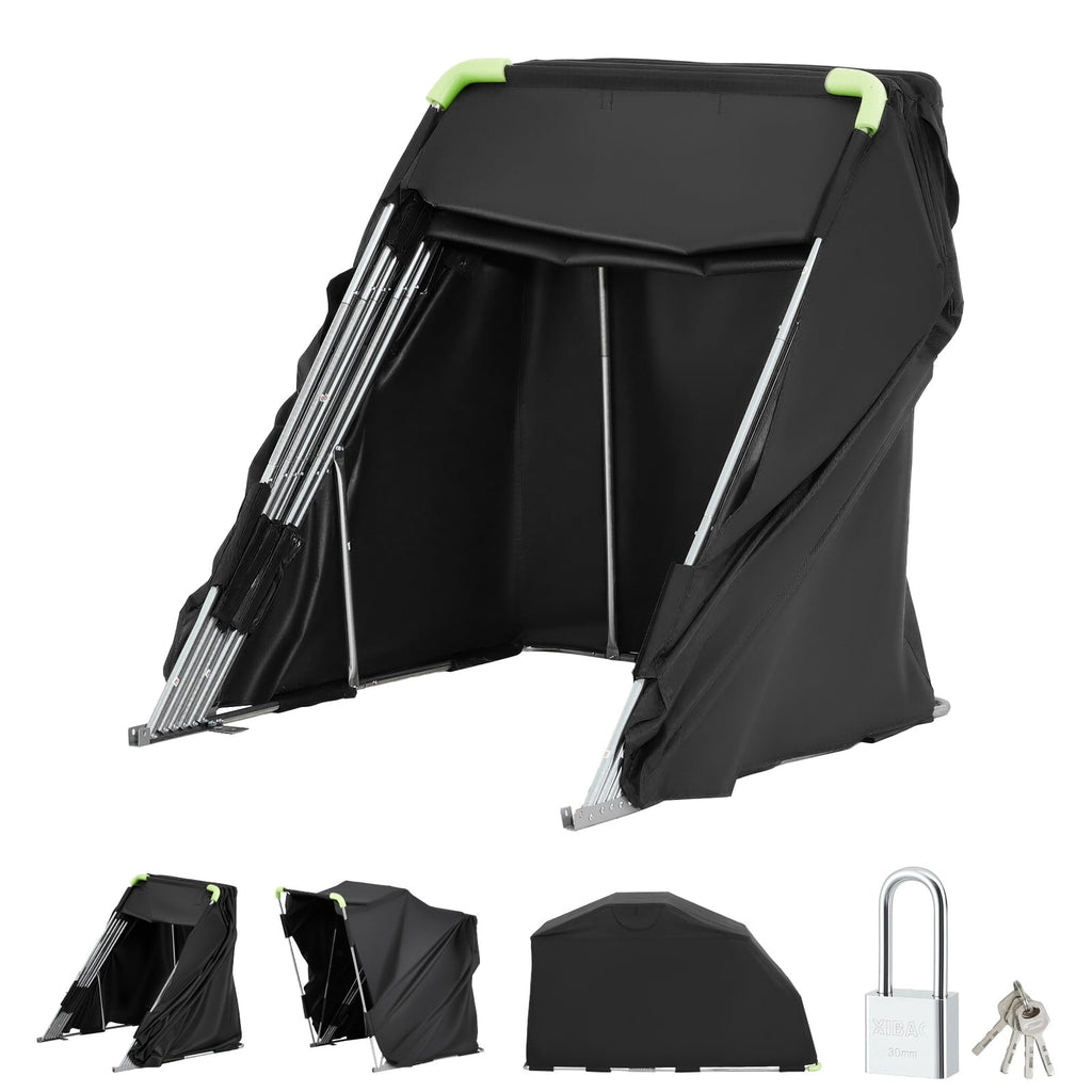 KFFKFF Motorcycle Storage Shelter with Security Lock, 600D Oxford Flip-Up Garage Tent, Durable All-Weather Cover with Ventilation Windows, 110 x 43 x
