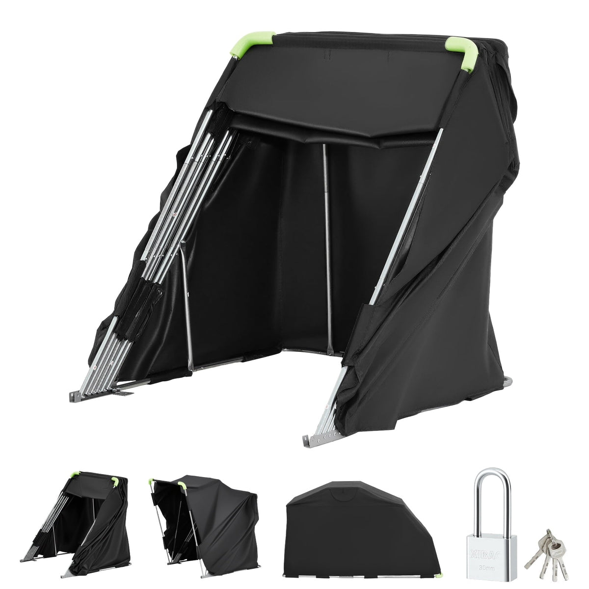 KFFKFF Motorcycle Storage Shelter with Security Lock, 600D Oxford Flip-Up Garage Tent, Durable All-Weather Cover with Ventilation Windows, 110 x 43 x