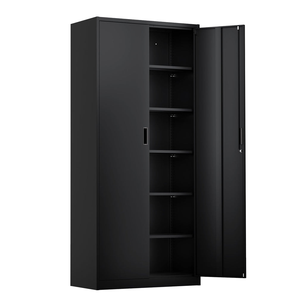 Ktaxon 71"H Metal Garage Storage Cabinet, Heavy Duty Steel Utility Locker with 5 Adjustable Shelves, for Home, Office, Warehouse, Garage, Black