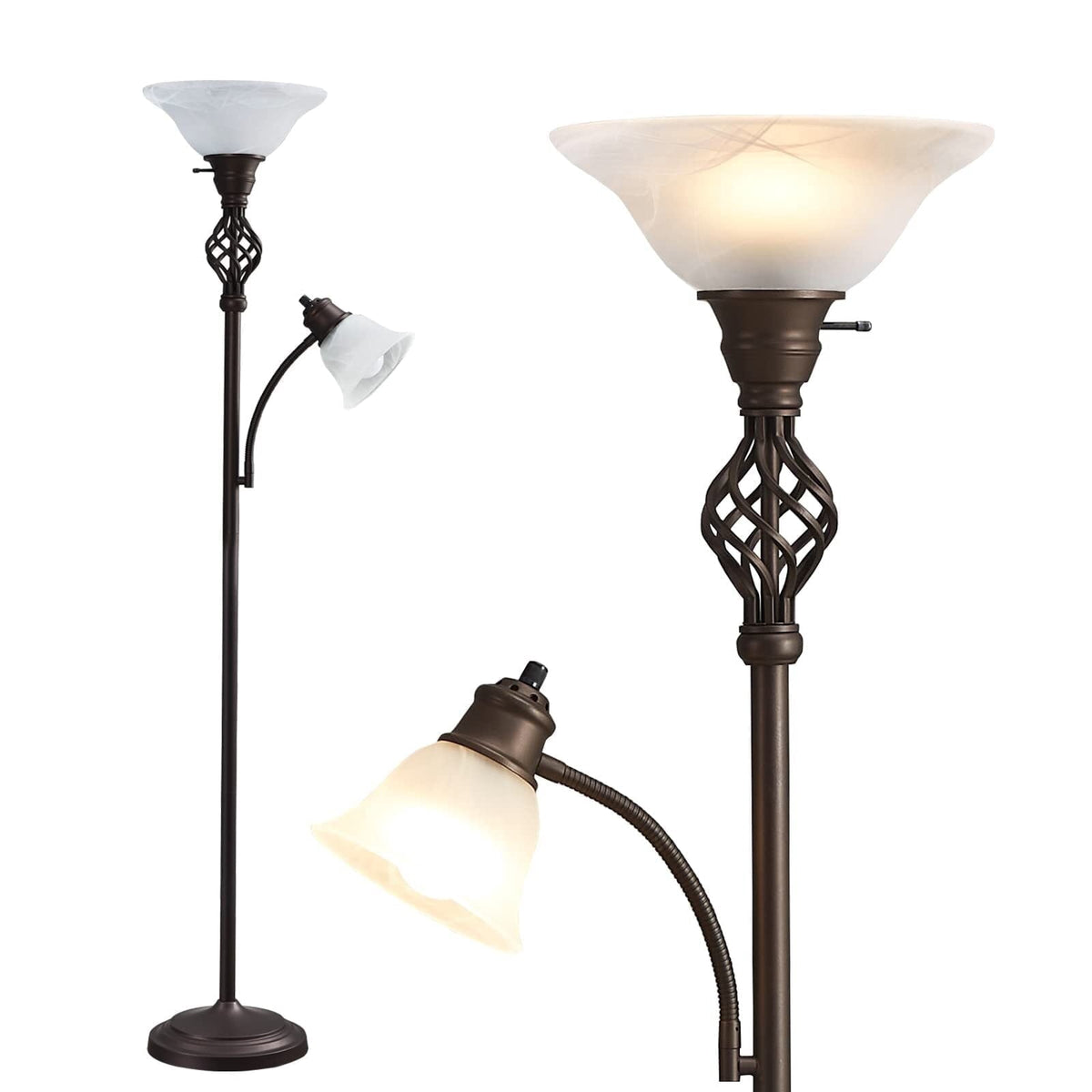 NATYSWAN Torchiere Floor Lamp for Living Room, LED Standing Reading Light for Bedroom with Glass Shade for Living Room Corner Bedroom Home Office