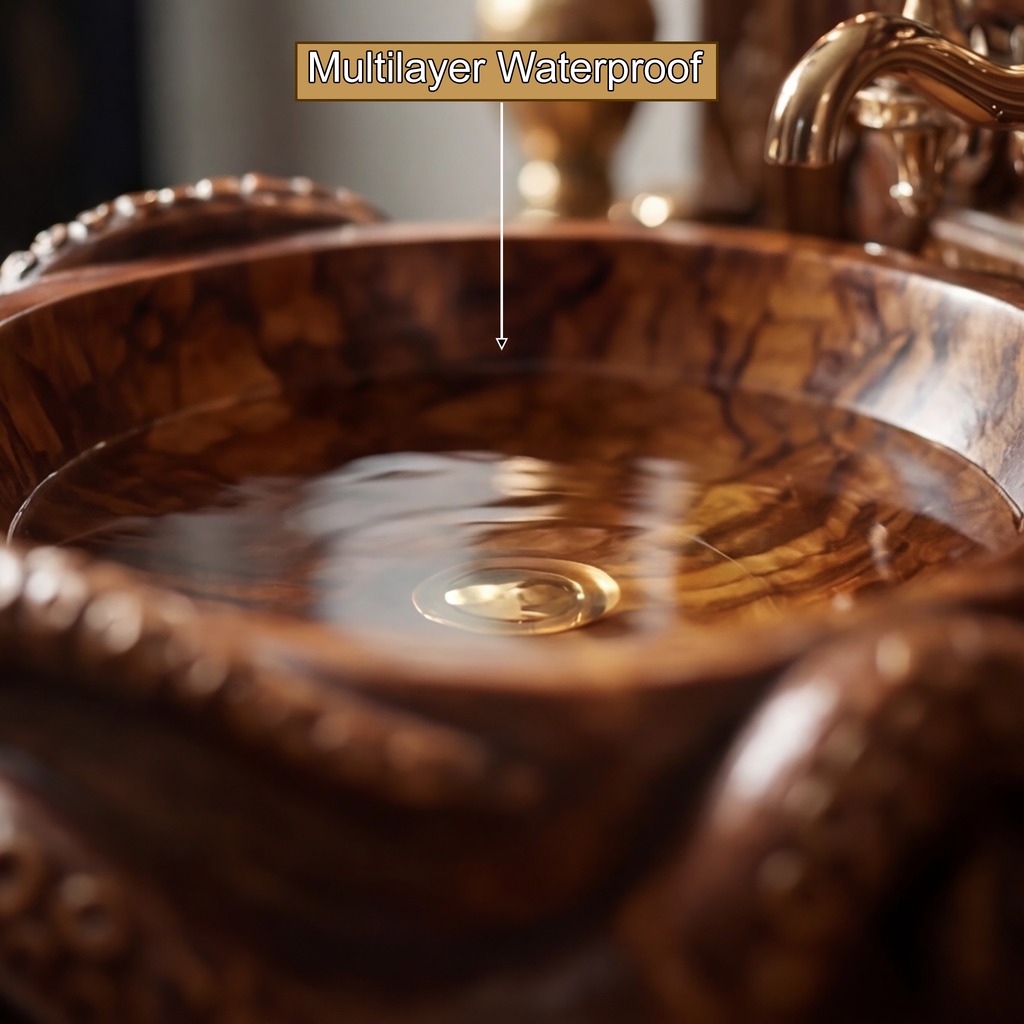 Nautivar Octopus Form Handcarved Solid Wood Sculpted Vessel Sink