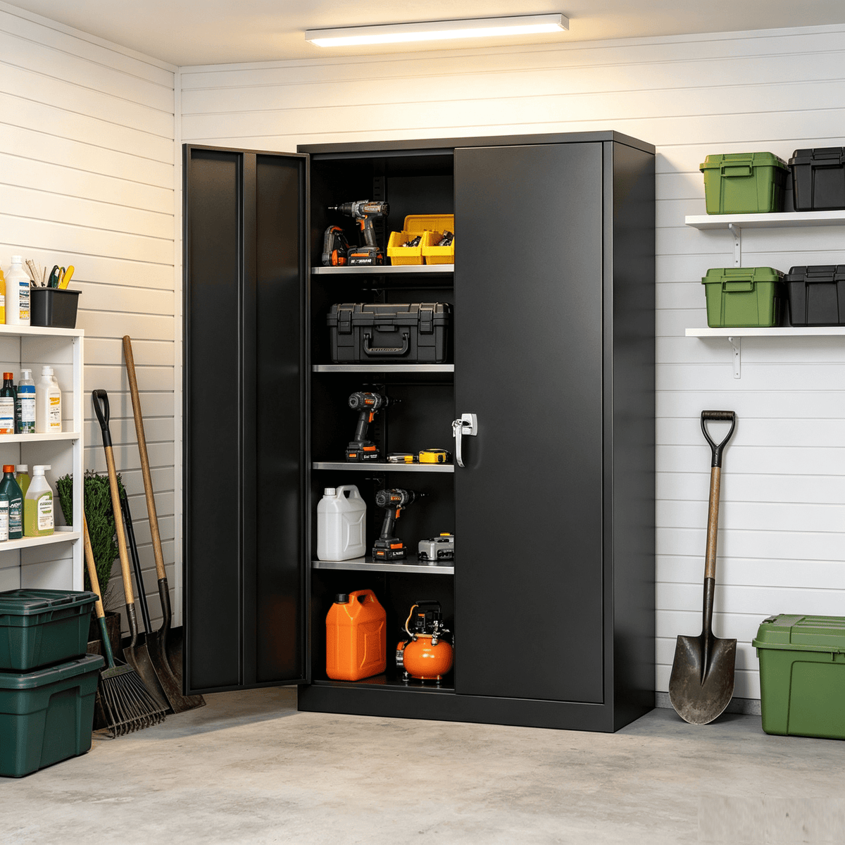 SUNCROWN 71 In Metal Storage Garage Cabinets with Locking Doors and Adjustable Shelves, Steel Storage Cabinet for Garage, Office, Classroom, Assemble