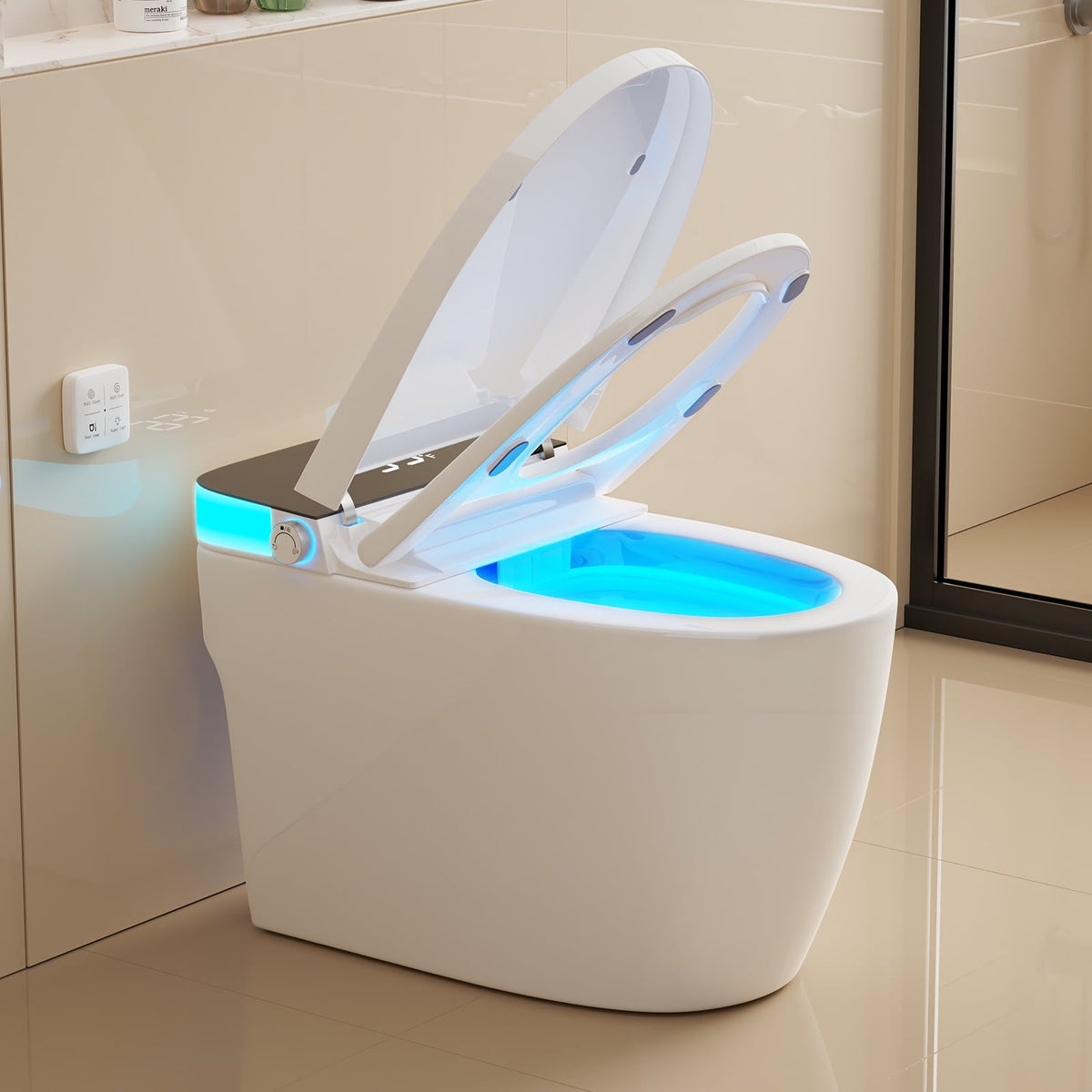 Smart Toilet with Heated Seat & Auto Flushing, Slow Close, Night Light, Remote Control, Water-Saving Siphon Dual Flush, Emergency Flush, UL Certified