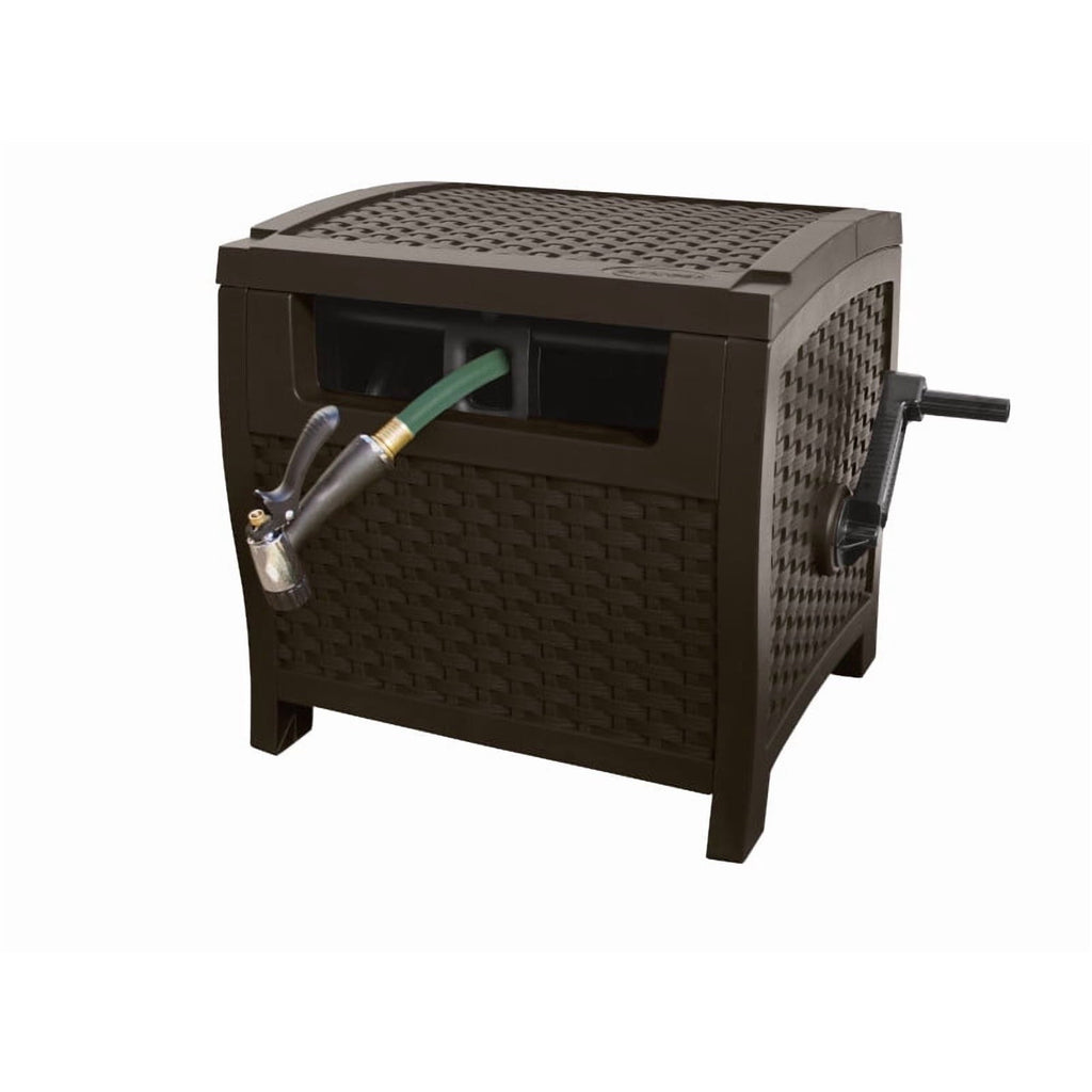 Suncast 175 Foot Slide Trak Outdoor Garden Resin Water Hose Reel, Hose Hideaway, Mocha Brown