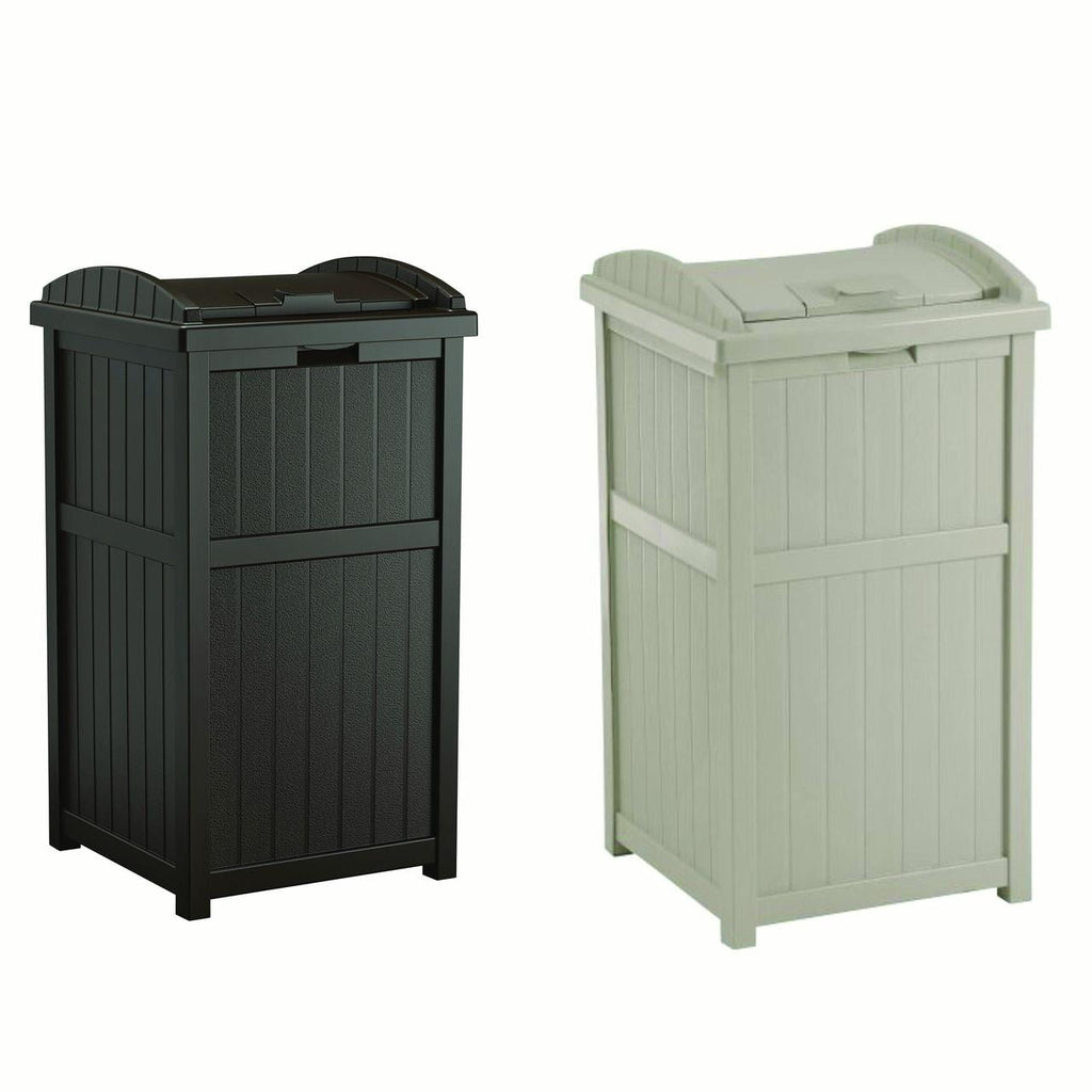 Suncast Trash Hideaway Outdoor Patio Trash Can Bin, 33 Gallon, 1 Java and 1 Taupe