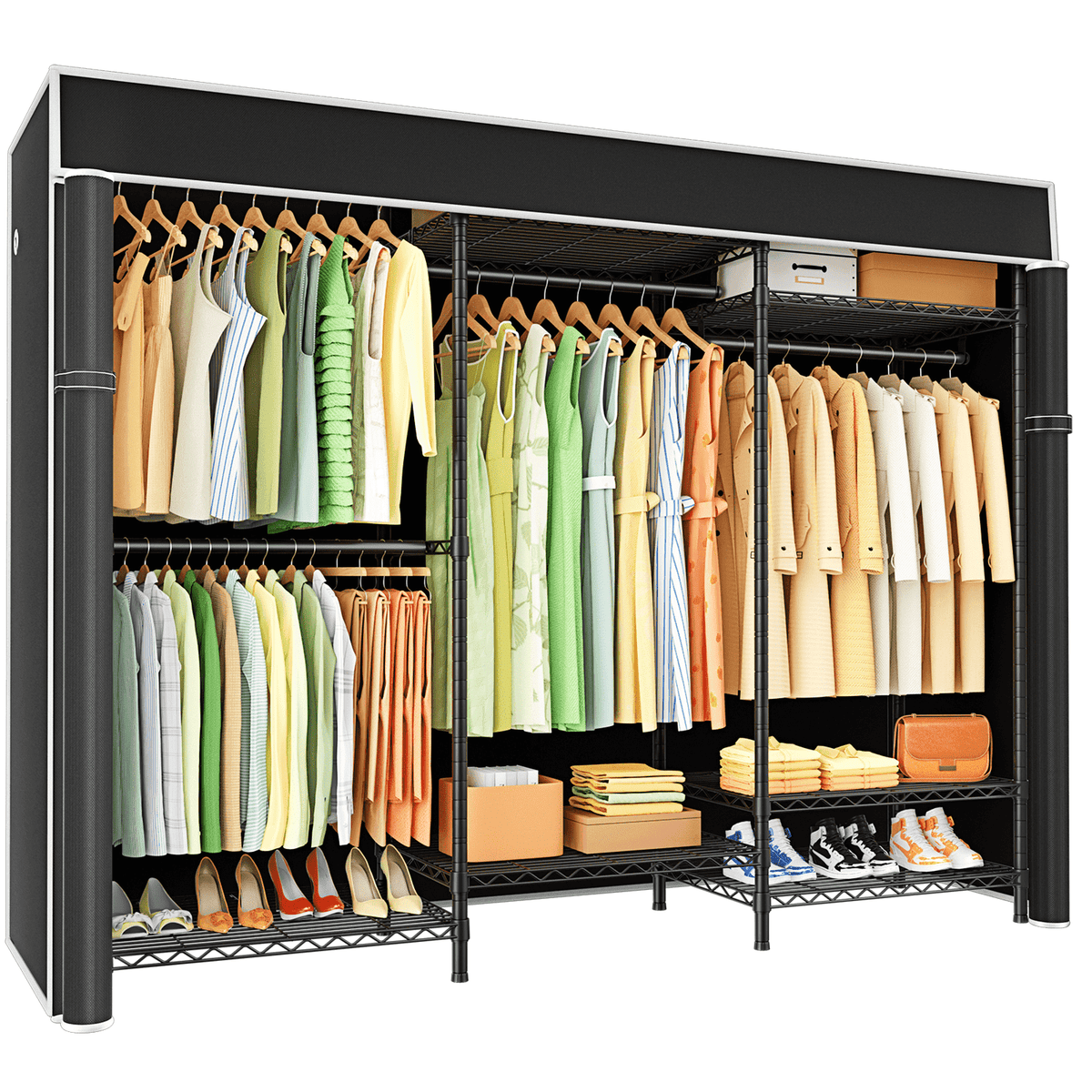 Ulif E13C Heavy Duty Closet Organizer System，Freestanding Clothing Racks for Hanging Clothes，Adjustable Garment Rack 63" W x 16" D x 77" H Hold 960