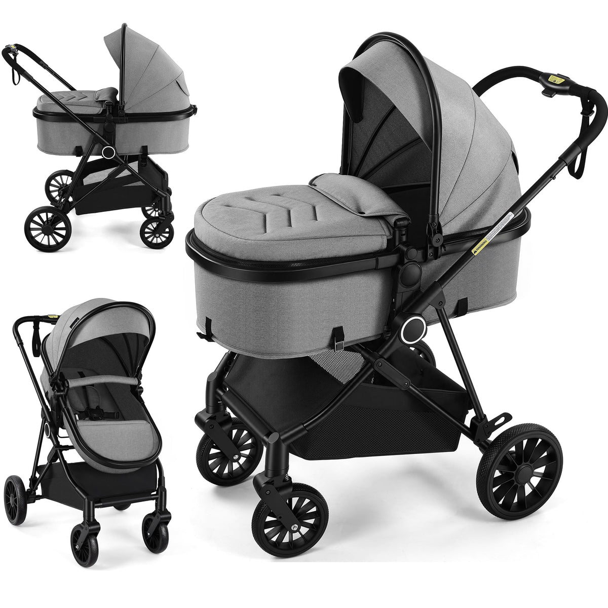 Vomeast Baby Stroller, Foldable Lightweight Travel Stroller, Reversible Seat, 5-Point Harness, Adjustable Canopy, Gray