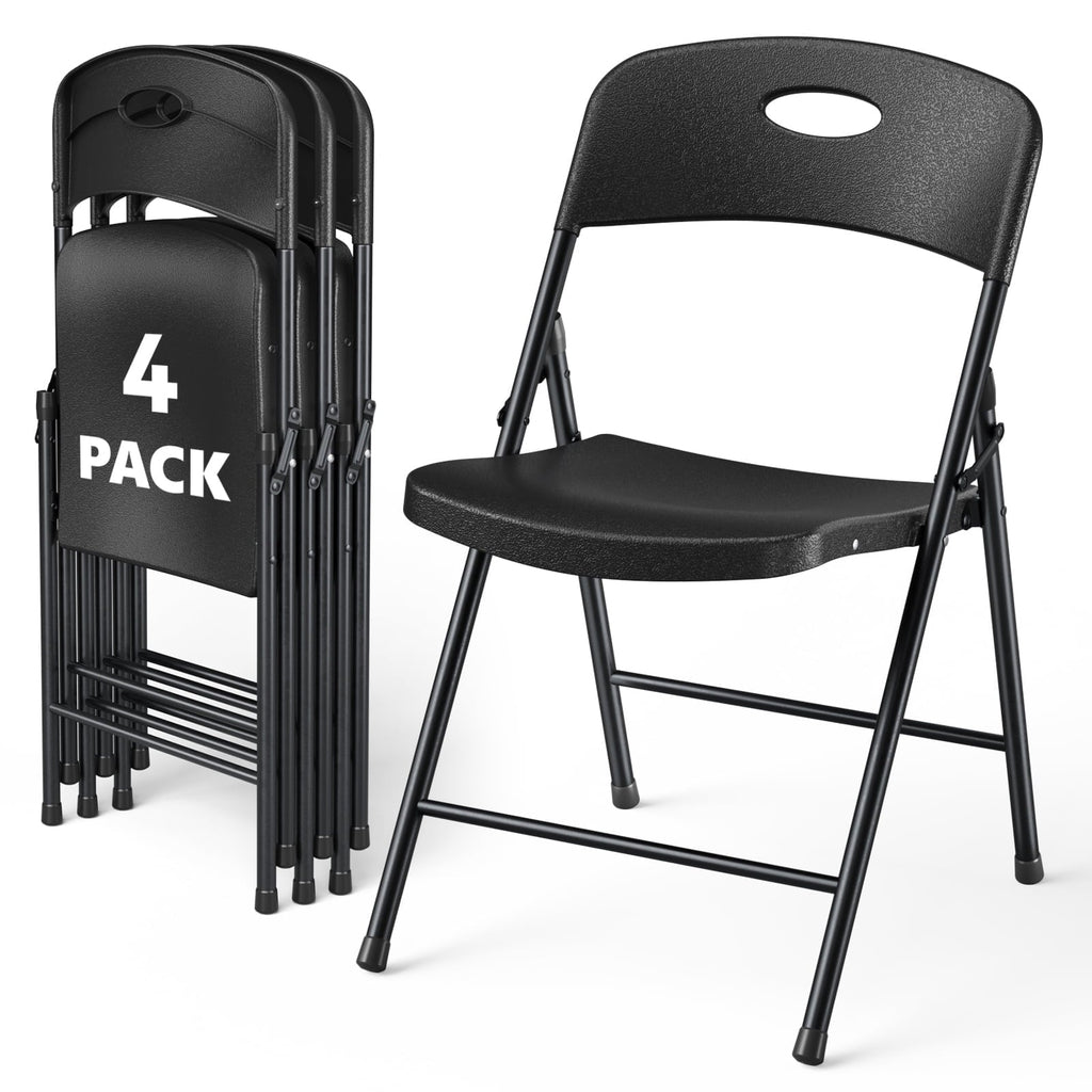 WASUHE 4 Pack Black Folding Chairs with Enhanced Iron Frame, Stackable Plastic Folding Chairs for Party, Wedding, Meeting Room, Weight Capacity 350