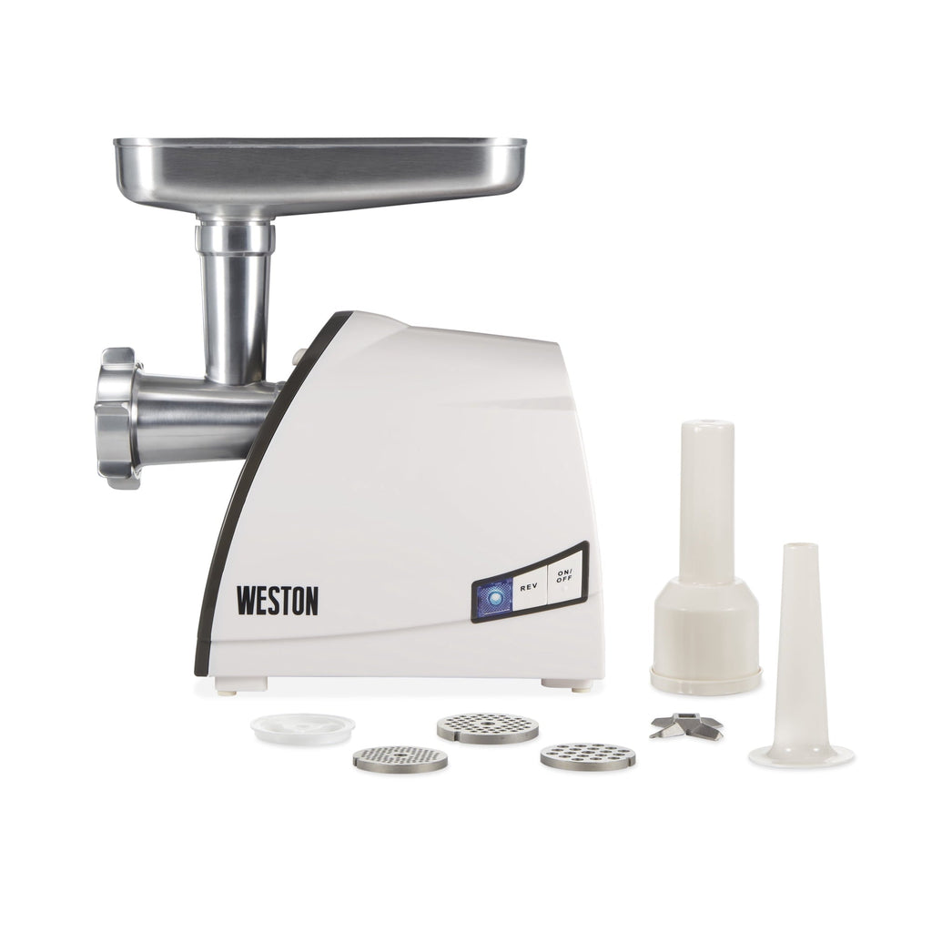 Weston #8 Electric Meat Grinder & Sausage Stuffer, Grinds 2-3 Pounds Per Minute, 575 Watts, White