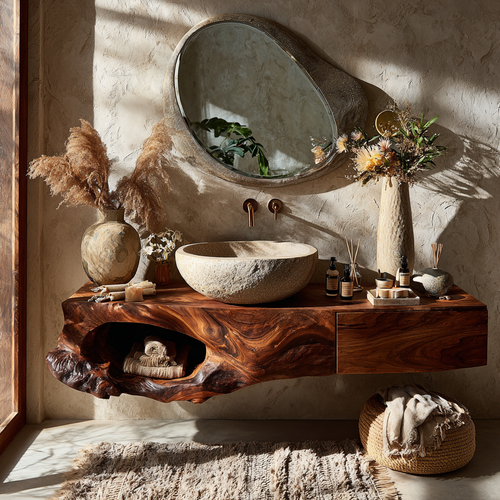 Zorren Live Edge Solid Wood Floating Bathroom Vanity With Drawers