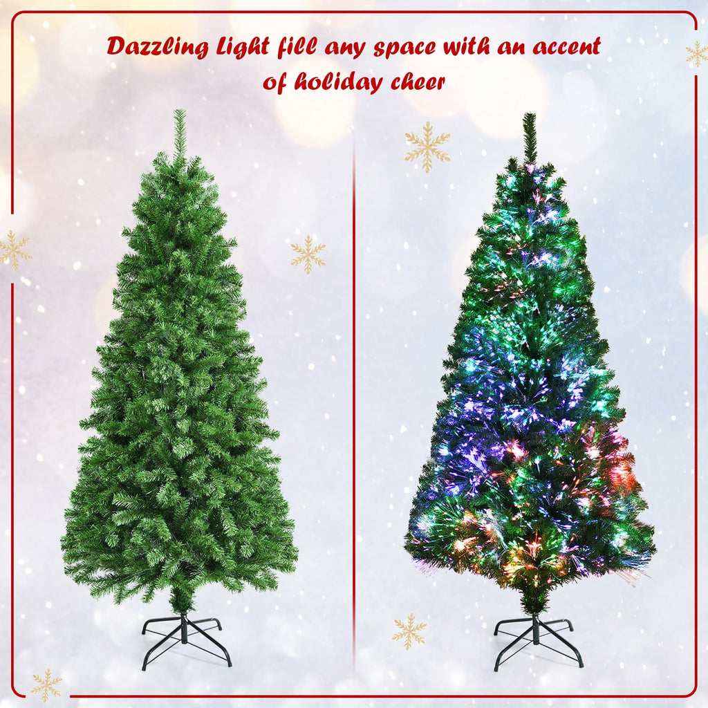 Costway 6ft Pre-lit Fiber Optic PVC Artificial Christmas Tree w/ 617 Branch Tips