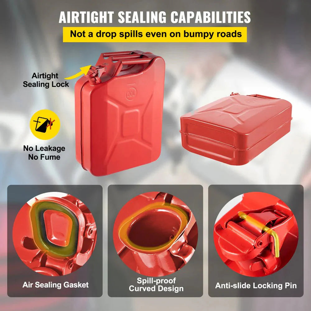 VEVOR Steel Jerry Fuel Can 5.3 Gallon/20 L, 2 Count, Red - 2X20LRED ...