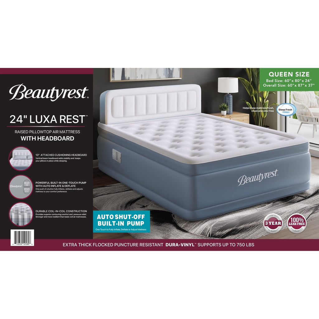 Beautyrest® LUXA REST™ 24" Queen Raised Air Mattress with Integrated Headboard, Auto Shut-Off Built-in Pump
