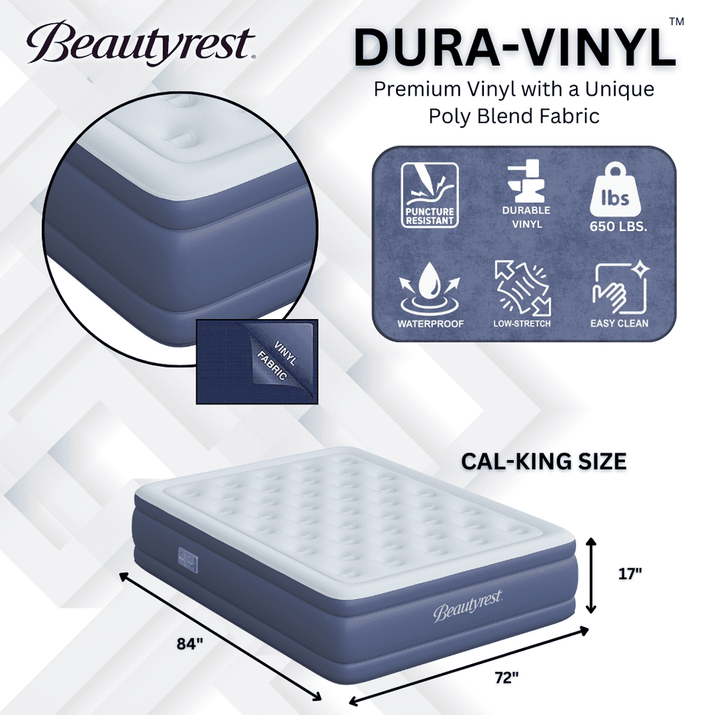 Beautyrest 17" Supreme Air Auto Shut-Off Air Mattress with Built-in SureLock Pump, California King Size, 3-Year , Supports 650 lbs, Best for Home