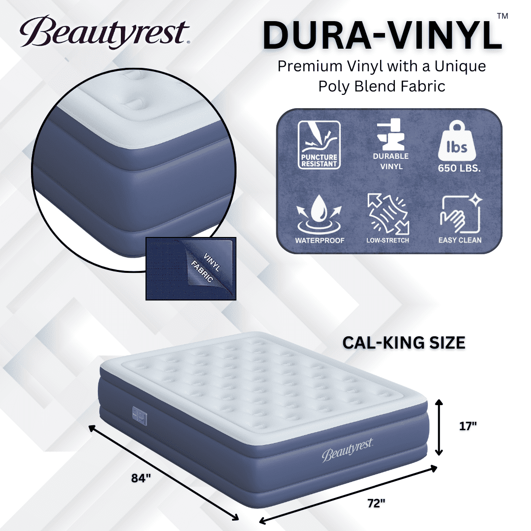 Beautyrest 17" Supreme Air Auto Shut-Off Air Mattress with Built-in SureLock Pump, California King Size, 3-Year , Supports 650 lbs, Best for Home