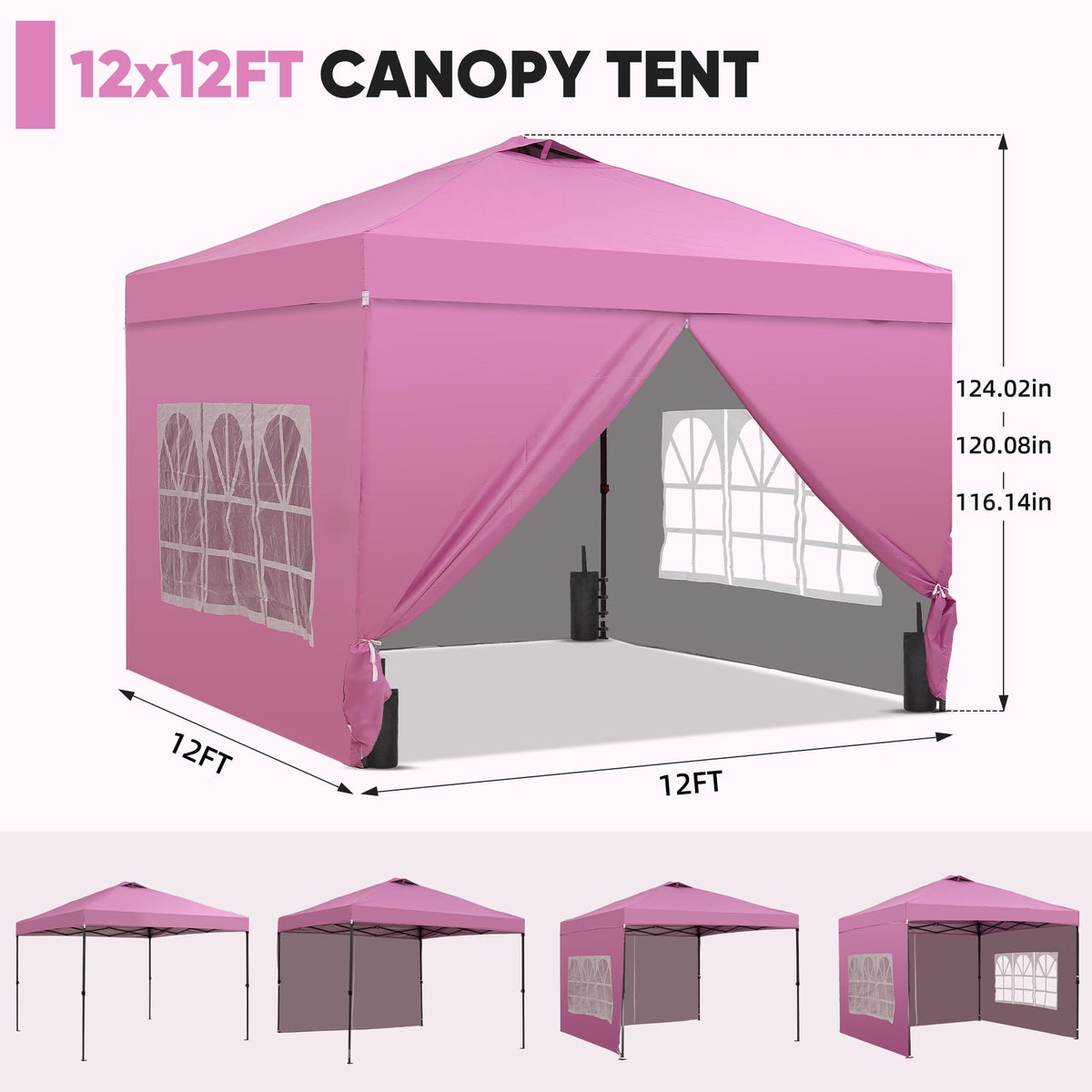 Outdoor Basic 12'x12'Pop up Canopy Tent with One Push Setup & Sidewalls, Instant Shade Gazebos with Adjustable Height, for Patio Deck Garden and