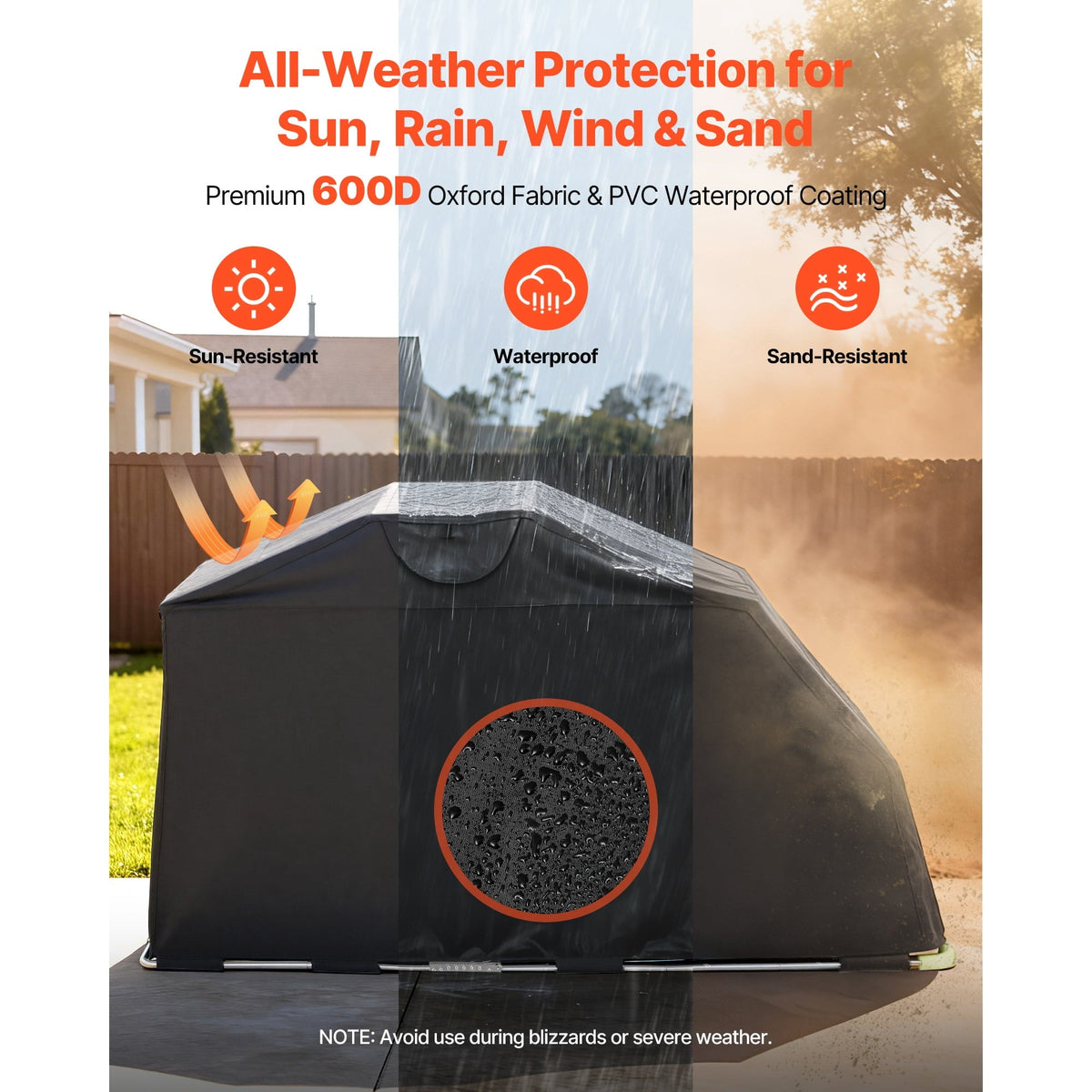 KFFKFF Motorcycle Storage Shelter with Security Lock, 600D Oxford Flip-Up Garage Tent, Durable All-Weather Cover with Ventilation Windows, 110 x 43 x