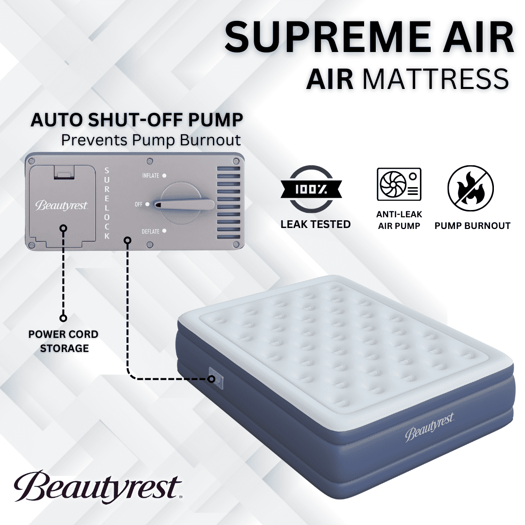 Beautyrest 17" Supreme Air Auto Shut-Off Air Mattress with Built-in SureLock Pump, California King Size, 3-Year , Supports 650 lbs, Best for Home